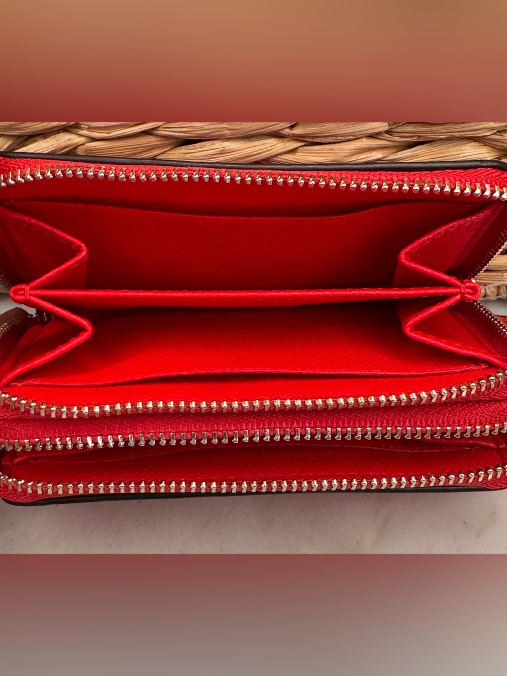 Coach Red Leather and Silver Double Zip-Around Wallet NEW! - Picture 8 of 12